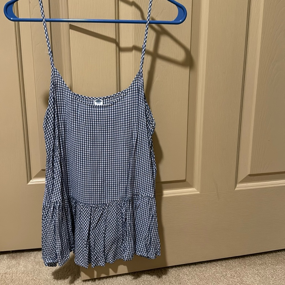 Old Navy Peplum Spaghetti Strap Tank Size M Blue and White Gingham